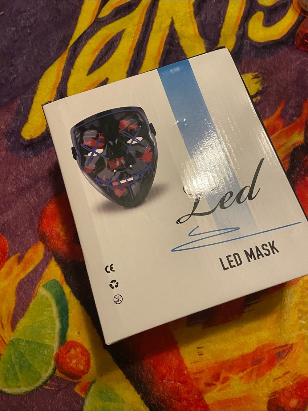Men's Black LED Light-Up Face Mask with Blue Accents